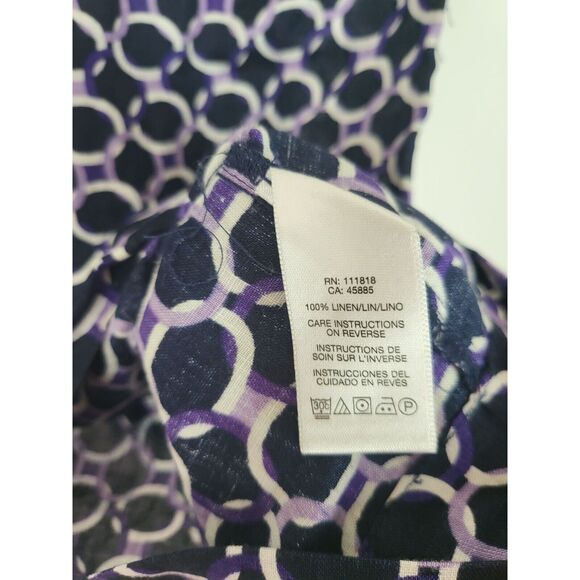 Michael Michael Kors 100% Linen Top 2 Womens Black Purple Cap Sleeve Key Hole - Picture 5 of 8